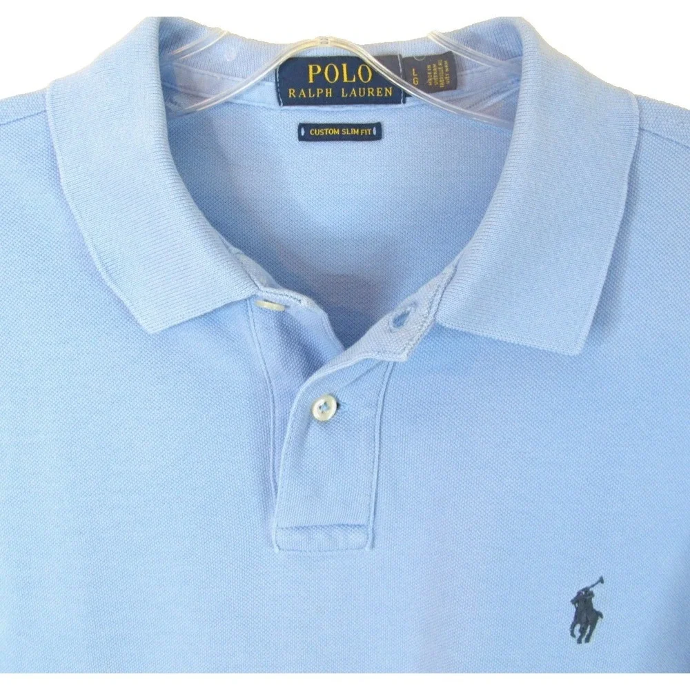 Vintage Polo Ralph Lauren Custom Slim Fit‎ Short Sleeve Polo Shirt Men's L Blue